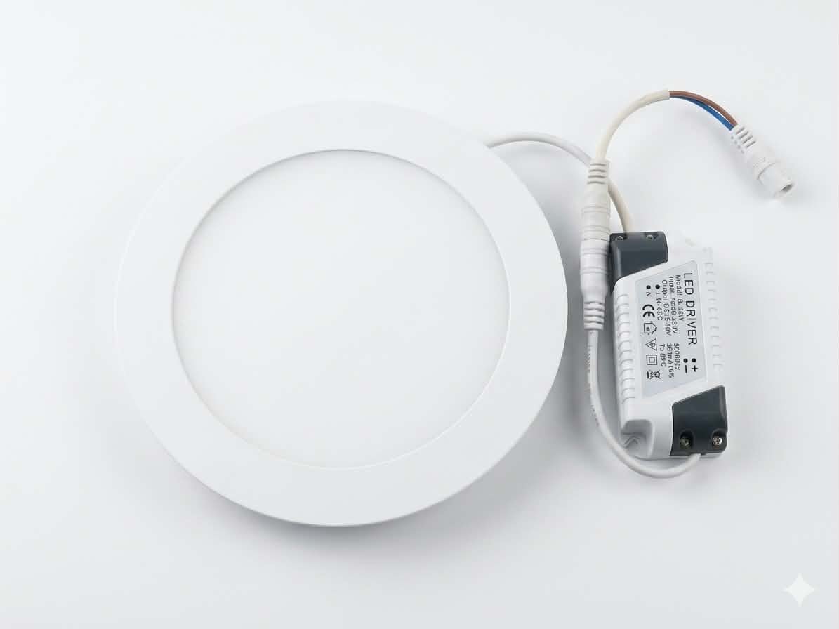 مصباح ليد لوحي غاطس (بانل) دائري 12 واط مع المحول (LED Driver)
